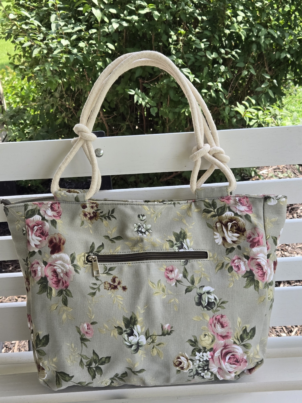 Farmhouse Is My STYLE Floral Canvas Tote Bag with Rope Handles - Beige/Pink
